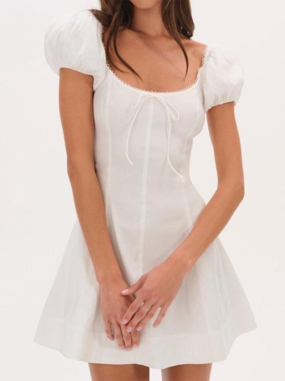 $198 NWT For Love And Lemons “Zuri” Puff-Sleeve Mini Dress in White Sz X-Small